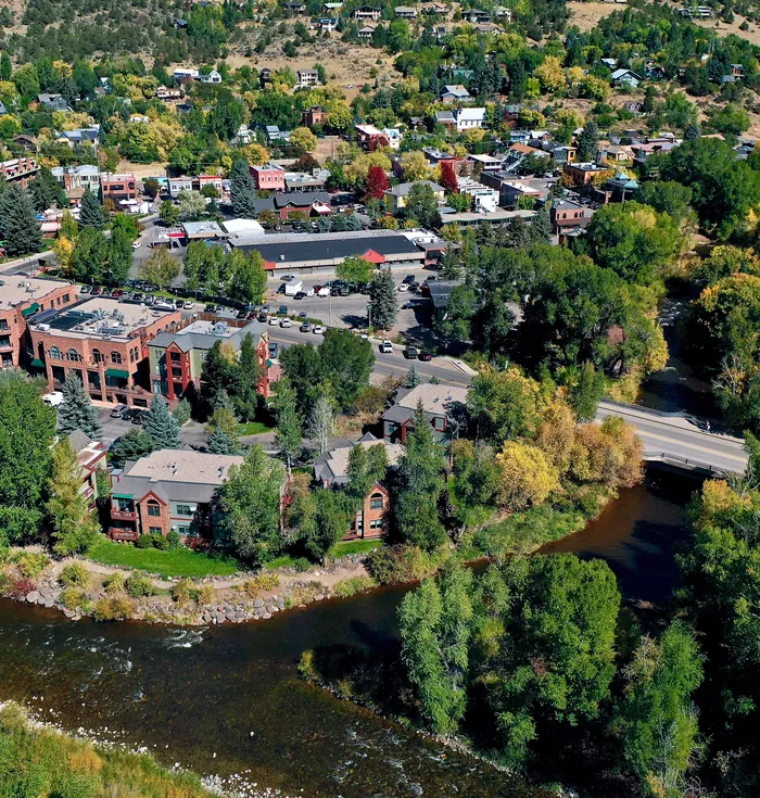 Basalt from the air in summer, where the Fryingpan and Roaring Fork rivers meet